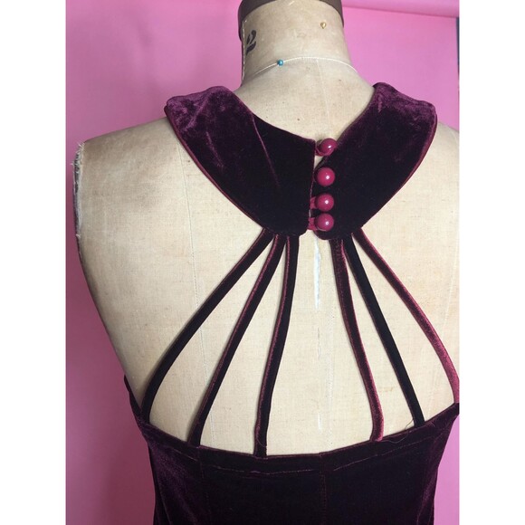 1990s POLY FASHION USA Velvet High SLIT Gown W/Cage Back & Statement Collar. S-M - Picture 7 of 10